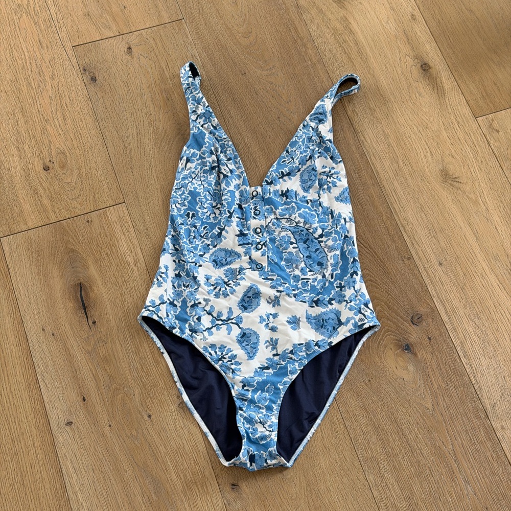 Sezane Blue Floral Women's One Piece Swimsuit